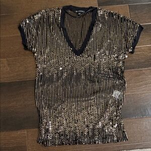 INC International Concepts Black and Gold Sequin Blouse